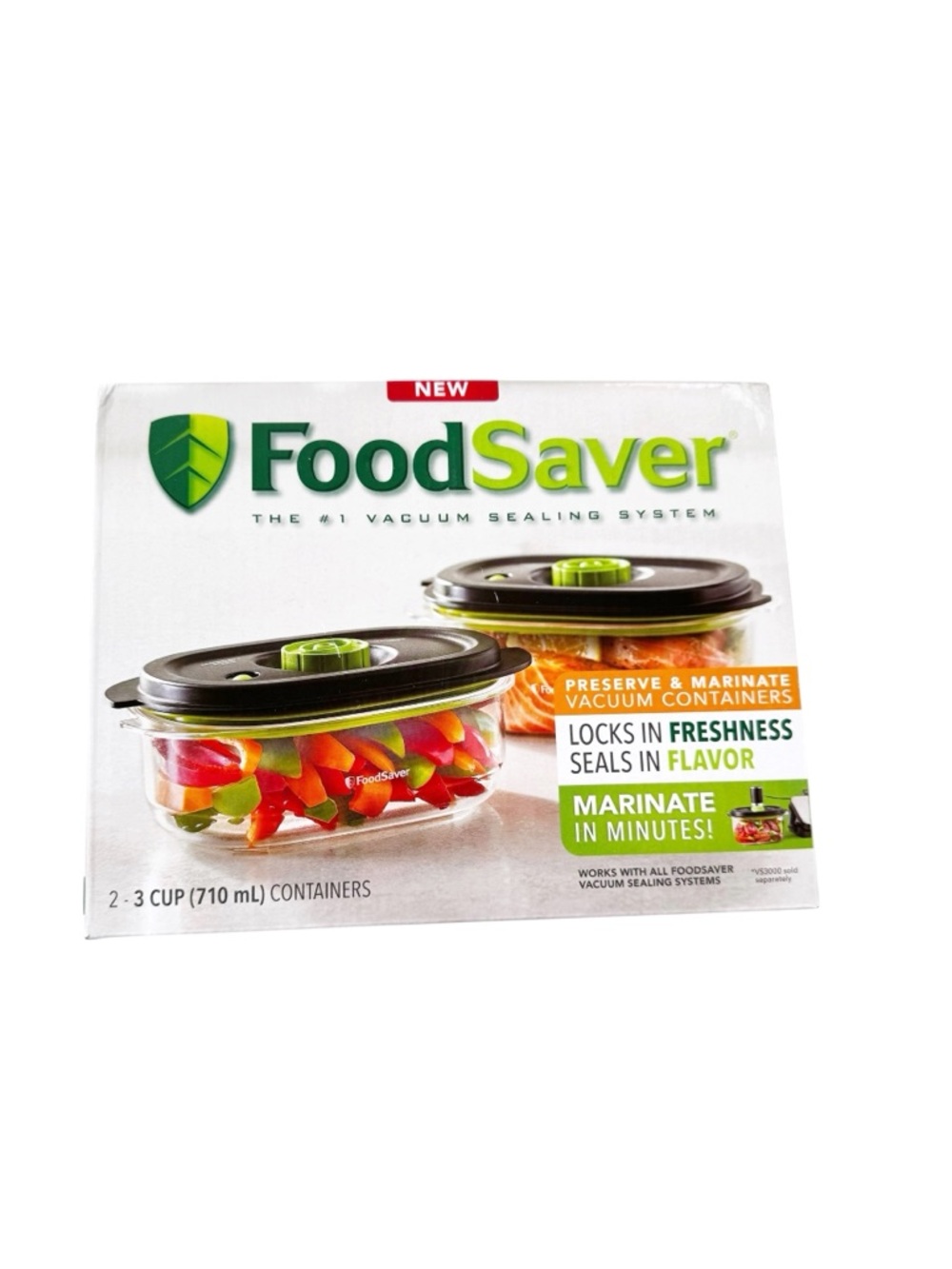 NEW FoodSaver Preserve & Marinate (2) 3 Cup Vacuum Containers in Box